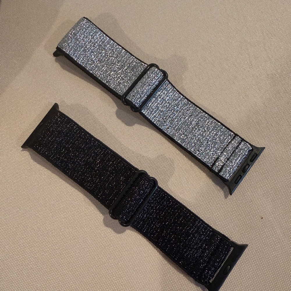 Glitter Elastic Apple Watch Bands - Silver & Black 38 40 41mm Women Girls 2 Pack